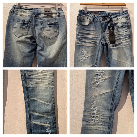 NWT Yam Yam straight leg distressed white washed denim jeans Sz 4 - Picture 4 of 10